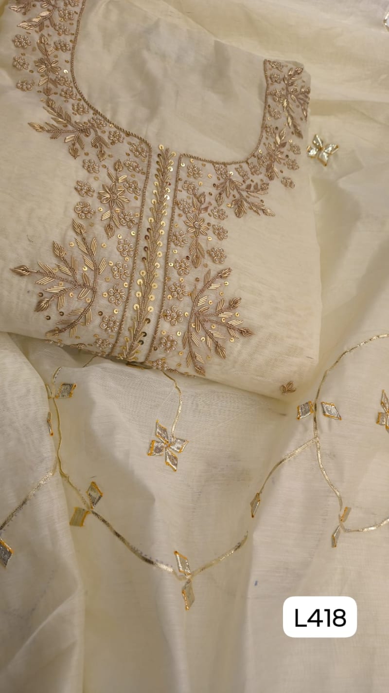 Mul Chanderi Embroidered 3 piece suit