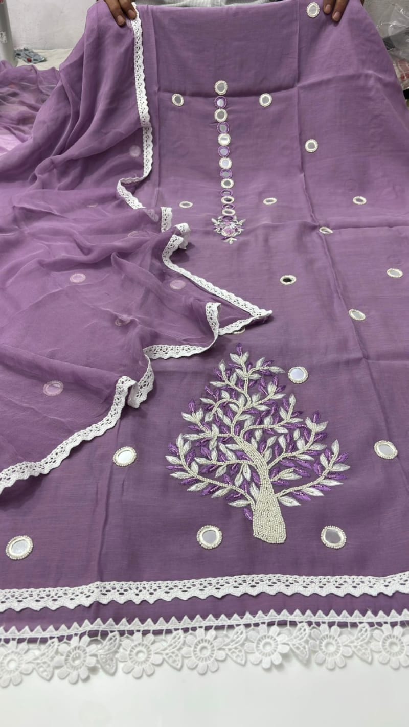 Amara Violet Premium Silk Embroidered 3 piece suit